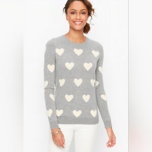 Talbots Gray Heart Pattern 100% Cashmere Sweater Size M